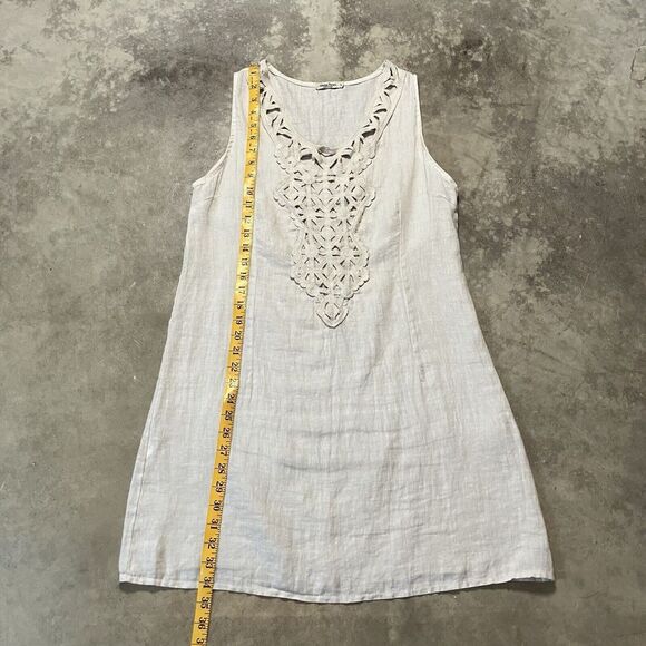 Alessia Pacini Linen Dress Women Small Beige Sleeveless Linen Embroidered Resort - Picture 4 of 9